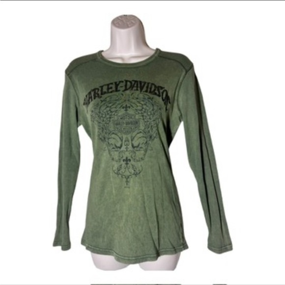 Harley-Davidson Barnett El Paso, Texas Green Long Sleeve Medium 100% Cotton - Picture 1 of 12